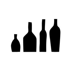 Four vector bottles of different sizes. Black on a white background. Items for bar, restaurant, cafe. Holiday, wedding, birthday, alcohol, menu, wine list, wine, vodka, cognac. Eps10