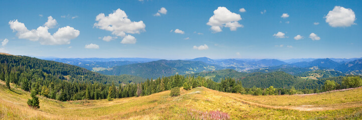 Fototapeta premium Summer mountain country panorama, Ukraine, Carpathian Mountains.