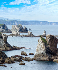 Rocks near Silencio beach (Spain). Atlantic Ocean coastline landscape.