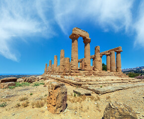 Fototapeta na wymiar Temple of Juno in famous ancient Greece Valley of Temples, Agrigento, Sicily, Italy. UNESCO World Heritage Site.