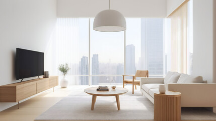 Minimalist Living Room Interior, Modern interior design, 3D render, 3D illustration