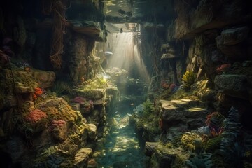 You come across a hidden underwater canyon filled with schools of exotic fish and marine life