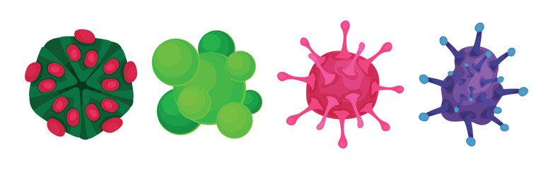 Colorful Virus and Microbes of Different Shape Vector Set