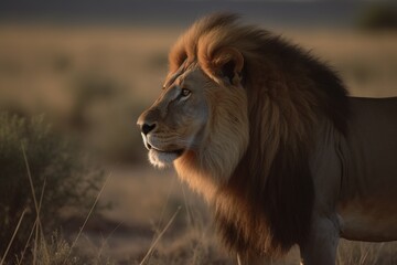 Naklejka na ściany i meble Capture the majesty of a lion as it roams across the savannah
