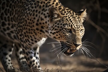 Fototapeta na wymiar Freeze-frame the moment when a leopard pounces on its prey