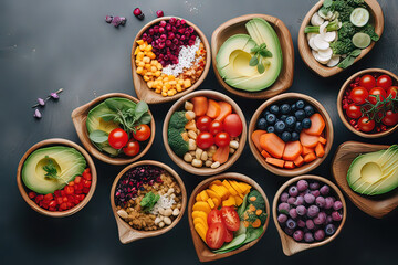 Fototapeta na wymiar Heart Bowls with Colourful, Healthy Food