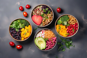 Heart Bowls with Colourful, Healthy Food
