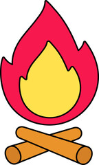 Fire Sign Zone Area Camping Element Colored Outline Style