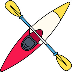 Canoe Boat Paddle Canoeing Element Colored Outline Style