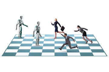 Concept of chess played by humans versus robots