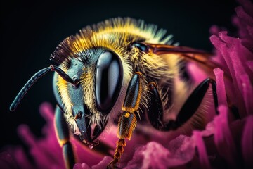 Bee on a Pink Flower, Close Up, Macro