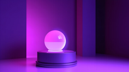 a purple light shines brightly on a table, a Product mockup space.