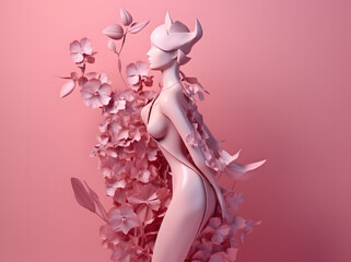 Fototapeta premium A woman sculpture with a hat and flowers on her head