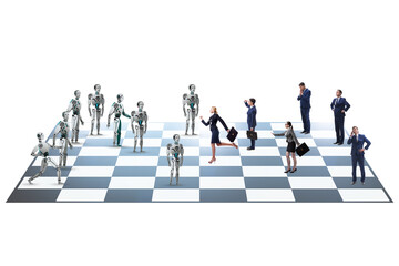 Concept of chess played by humans versus robots
