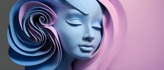A woman's head with a pink and blue background, Sculpture.