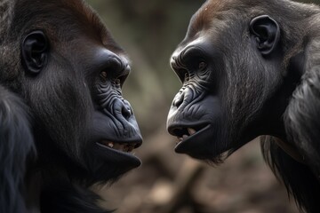 Fototapeta na wymiar Document the territorial battles between two male gorillas