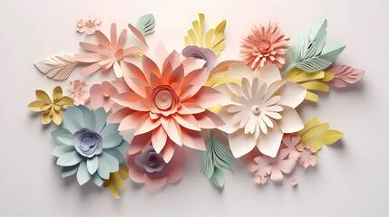 A group of paper flowers on a white wall