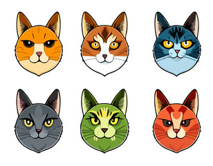 Cute and funny cats doodle vector set. Cartoon cat or kitten characters design collection with flat color.