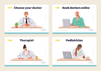 Set of landing page design template for online medical service providing professional consultation