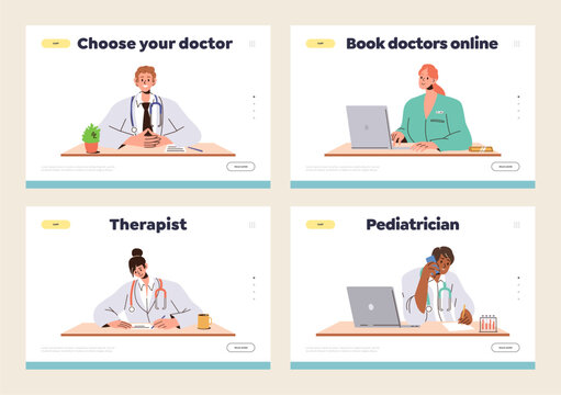 Set of landing page design template for online medical service providing professional consultation