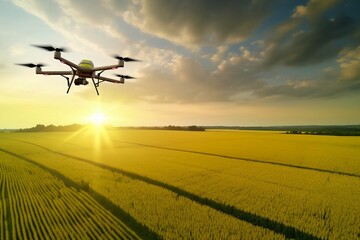 Drones flying over crop fields and scanning them