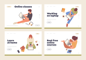 Set of landing page for online recourses providing remote education and distant learning courses