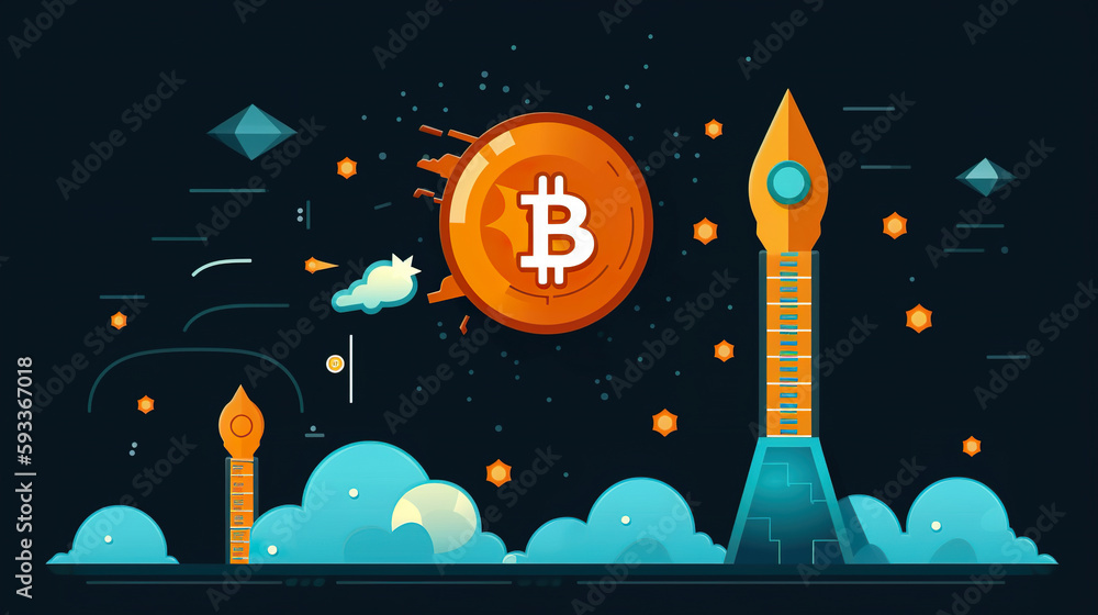 Aufkleber a rocket with a bitcoin on top of it. ai generative image