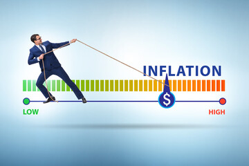 Fototapeta premium Businessman in the high inflation concept