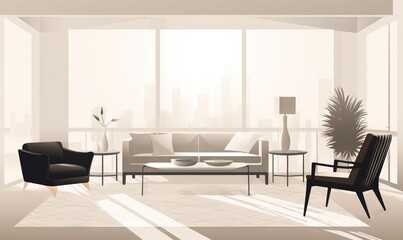  a living room with a couch, chair, and table.  generative ai