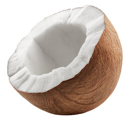 Coconut without shell, isolated on white background, full depth of field