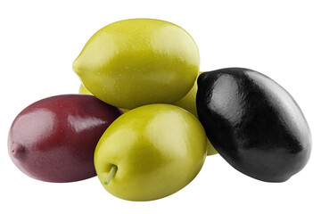 Olives isolated on white background, clipping path, full depth of field