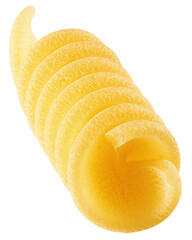 raw Fusilli, Rotini, uncooked Italian Pasta, isolated on white background, full depth of field