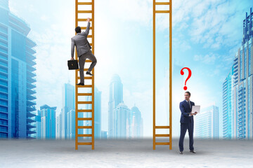 Unfair competition concept with people climbing stairs