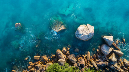 Fototapeta premium Nature landscape view of beautiful tropical beach and sea in sunny day. Beach sea space area
