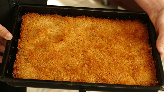 A Tray of Thin Kadayif Dessert, Fried Kadayif Dessert from Turkish Desserts,