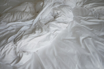 messy bed in early morning , messy bed after waking up 