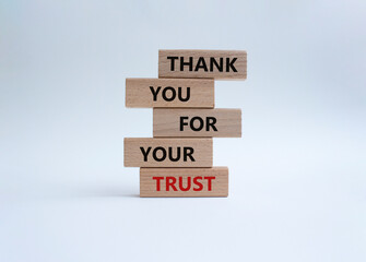 Thank you for your trust symbol. Wooden blocks with words Thank you for your trust. Beautiful white background. Business and Thank you for your trust concept. Copy space