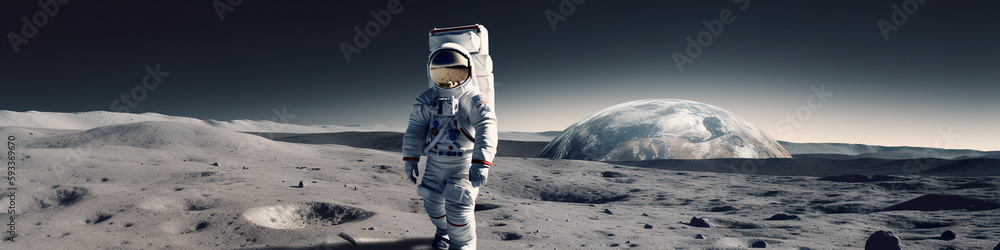 Aufkleber an astronaut standing on the surface of the moon. ai generative image