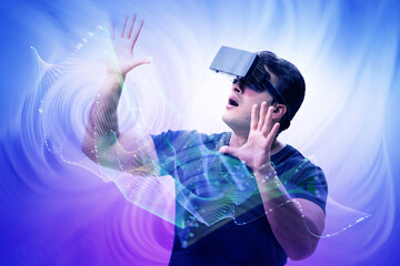 Metaverse concept with man and virtual reality glasses