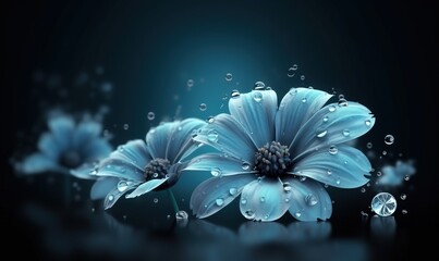  a blue flower with water droplets on it's petals.  generative ai