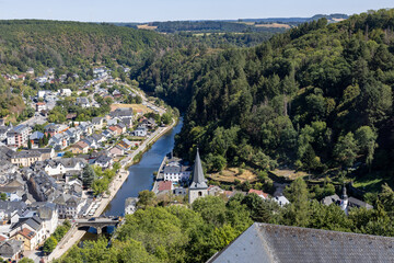 Beautiful landscape with river and village in luxembourg.
