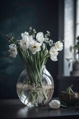 Flowers in vase, Generative AI
