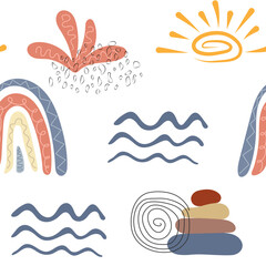 seamless pattern from Trendy hand Drawn Natural shapes. Background of Summer Abstract geometric organic elements