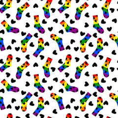 Cartoon rainbow pride month seamless socks pattern for fabrics and linens and wrapping paper