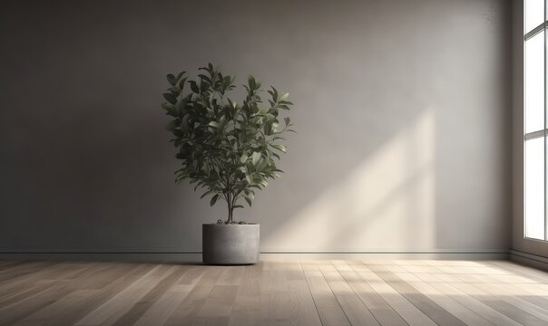  a potted plant sitting in a room next to a window.  generative ai