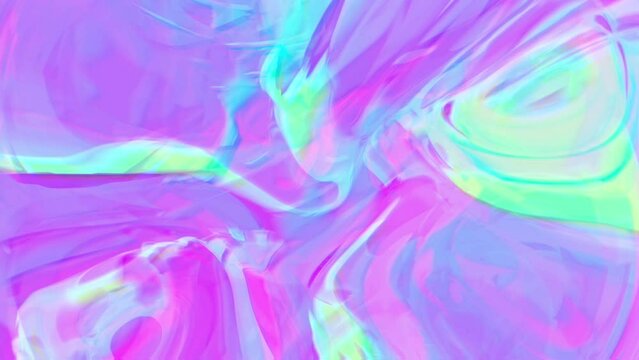 Loop iridescent pearl holographic teal pink cyan purple background. Looped chaotic rainbow motion graphic. High quality 4k footage