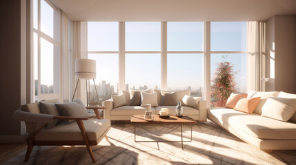 Fototapeta na wymiar Living room modern interior design. Illustration AI Generative.