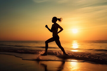 Fototapeta na wymiar Woman running at sunrise