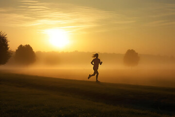 Naklejka na ściany i meble Woman running at sunrise