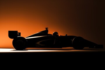 F1 racing car silhouette orange background. Formula one racing car.